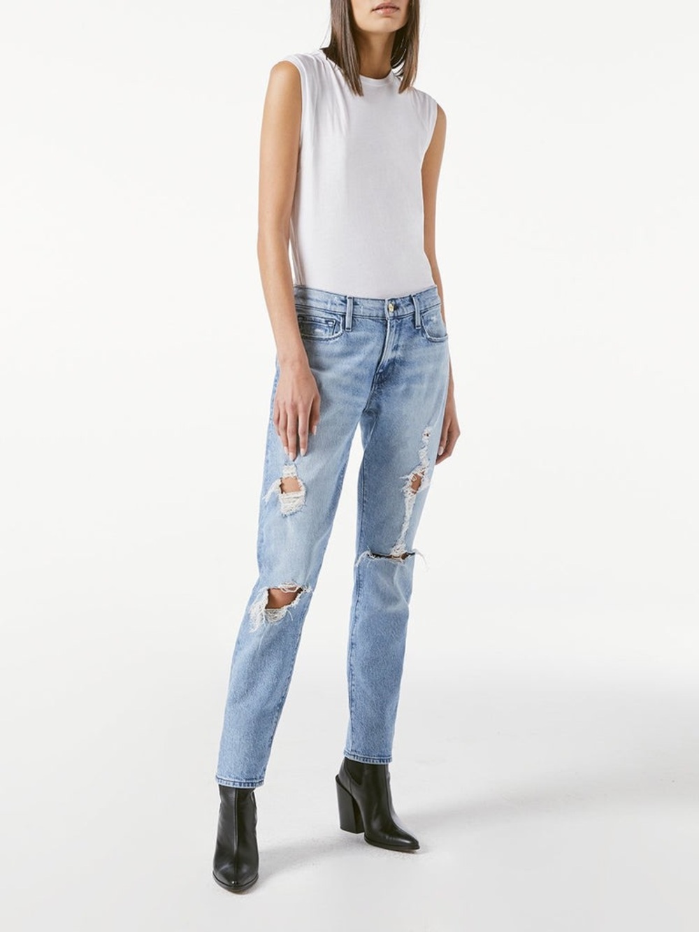 Frame Denim Light Wash Distressed Boyfriend Jeans